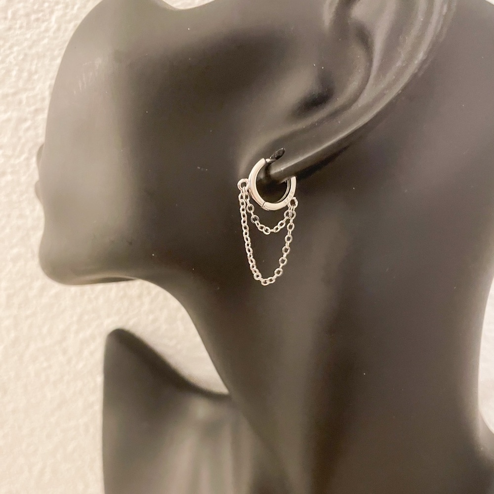 925 Sterling Silver Huggie Earrings Dangle Chain Earrings Small Hoops Huggies - Picture 5 of 6